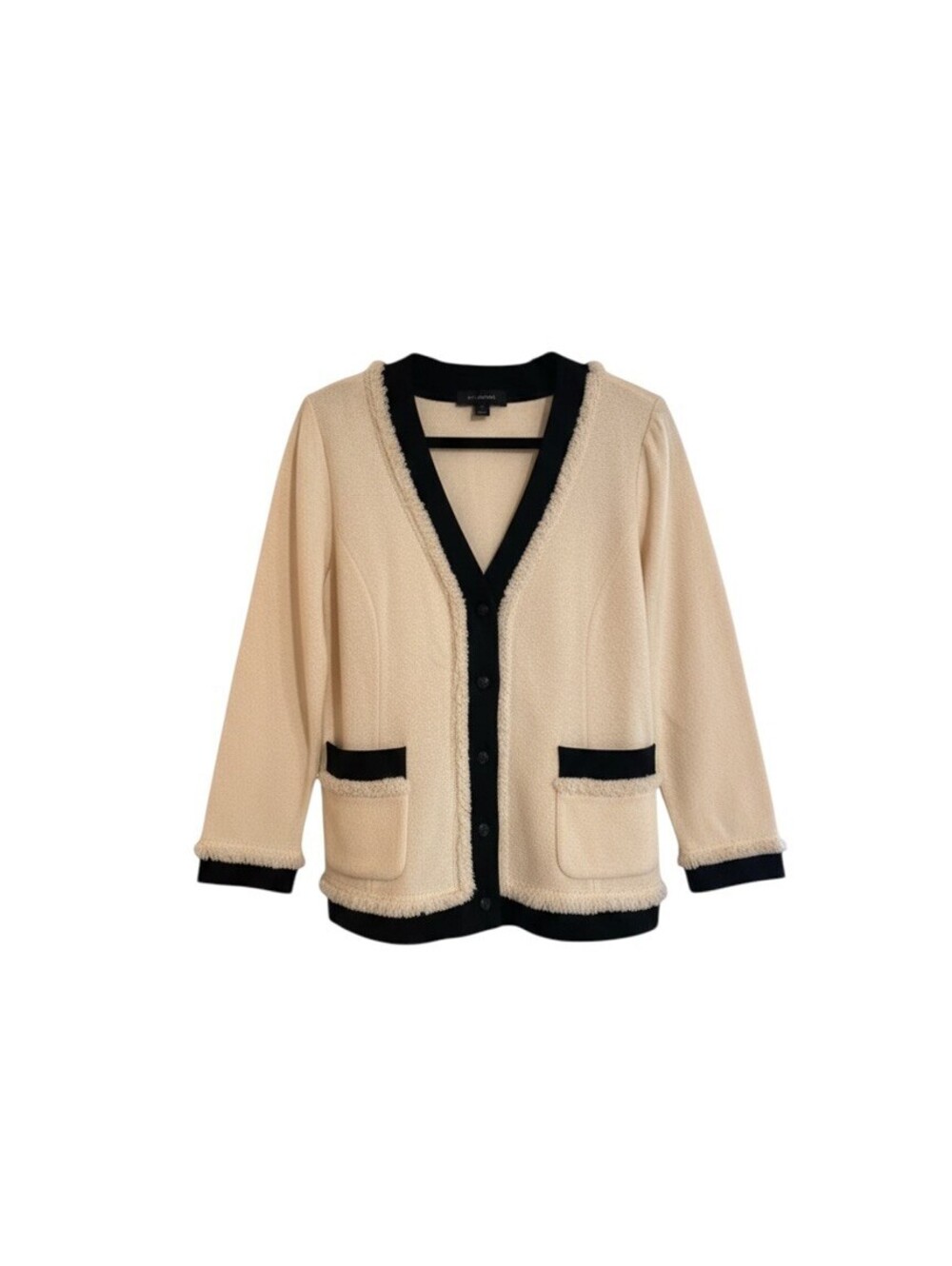 St. John Cream & Black Contrast Knit Blazer